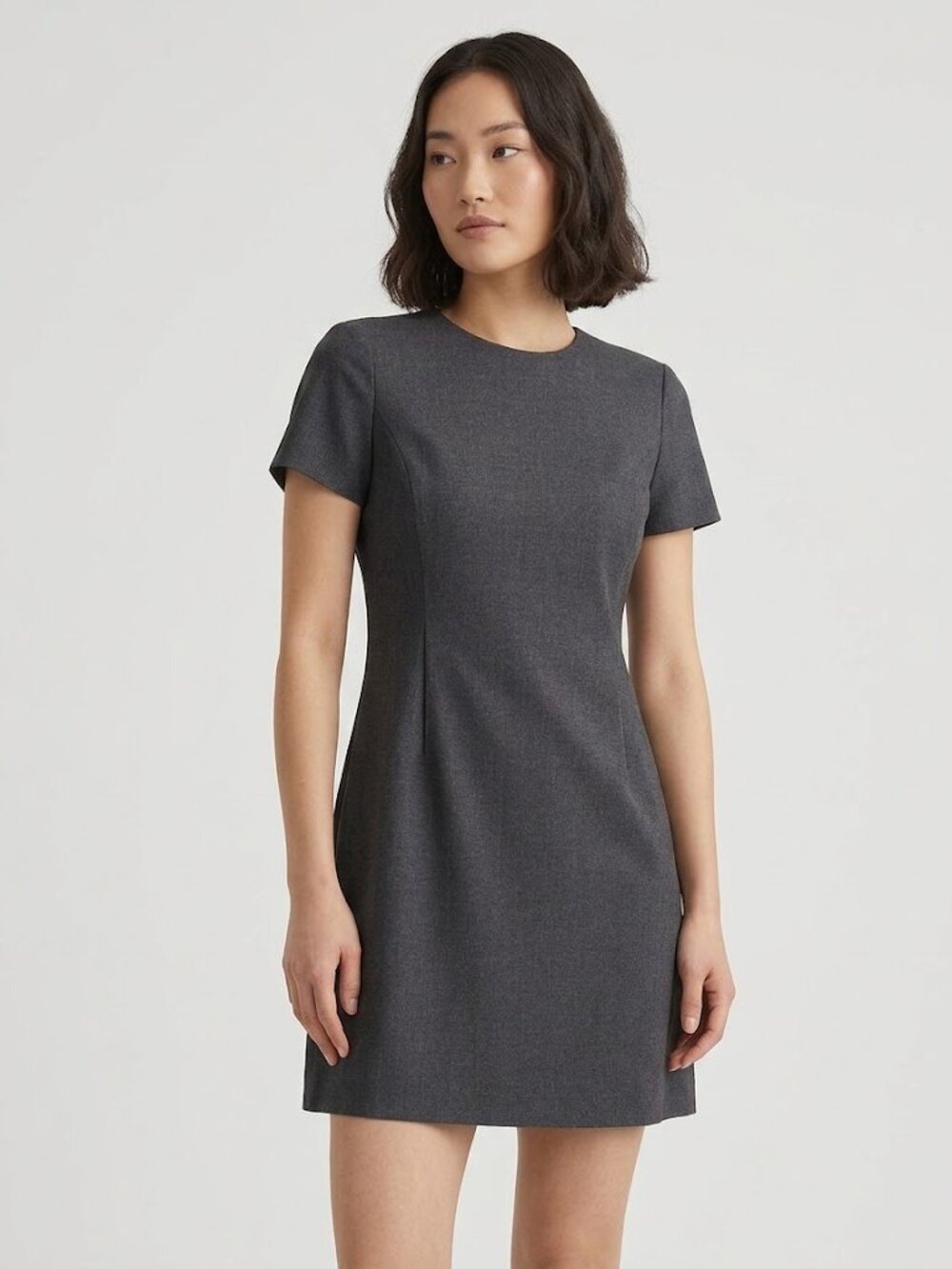 NWT Theory Jatinn in Charcoal Melange Stretch Wool Short Sleeve Dress 0